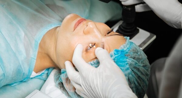 Cirujanos de blefaroplastia - Uno de los mejores cirujanos de blefaroplastia en Barcelona realizando una cirugía para corregir los párpados caídos en una mujer