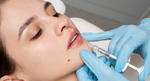 Clínicas de relleno de labios en Barcelona - Esteticista de la mejor clínica estética Barcelona aplicando un tratamiento con ácido hialurónico Barcelona en los labios de una mujer