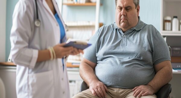 Centros de obesidad - Médico especialista en obesidad atendiendo a un hombre con sobrepeso brindando tratamientos para adelgazar en uno de los mejores centros de obesidad de Barcelona
