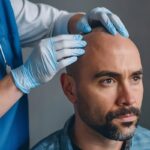 Médicos de trasplante capilar - Tricólogo reconocido como el mejor cirujano capilar España evaluando el cuero cabelludo de un hombre con alopecia para un trasplante capilar Barcelona