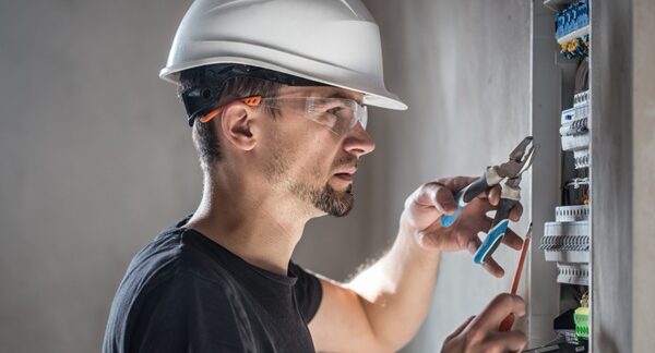 Electricistas - Electricista profesional realizando un trabajo como electricista a domicilio reconocido como uno de los mejores electricistas de Barcelona