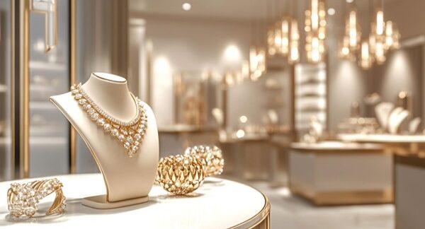 Mejores joyerías - Exhibición de joyas en una tienda de joyería que además posee tienda de joyas online reconocida entre las mejores joyerías de Barcelona