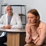 Psicoterapeutas - Psicoterapeuta en Barcelona evaluando a una mujer joven con depresión que busca un psicólogo terapia profesional
