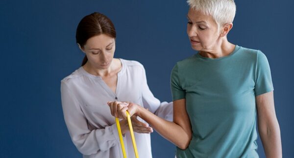 Terapeutas ocupacionales - Terapeuta profesional realizando una sesión de terapia ocupacional a una mujer adulta en Barcelona