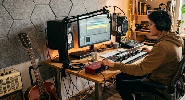 Estudios de grabación casera - Productor realizando arreglos a una producción musical en el mejor estudio de grabación casero en Barcelona