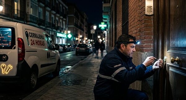 Cerrajerías 24 horas - Cerrajero abriendo una puerta con un servicio de cerrajería urgente en Barcelona