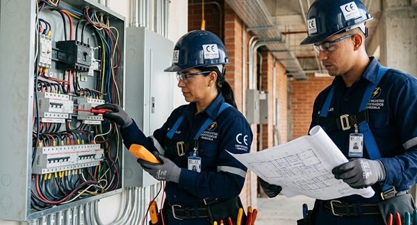 Electricistas certificados - Electricistas Barcelona revisando un panel de distribución de electricidad en una residencia