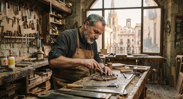 Ebanistas - Artesano de muebles en Barcelona realizando un trabajo sobre maderas finas